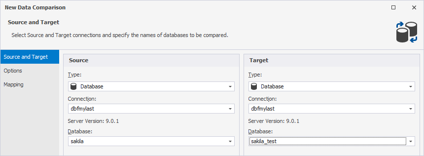 Choose the server connections and databases