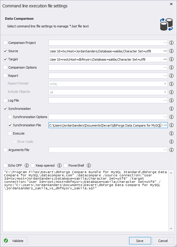 Command line settings