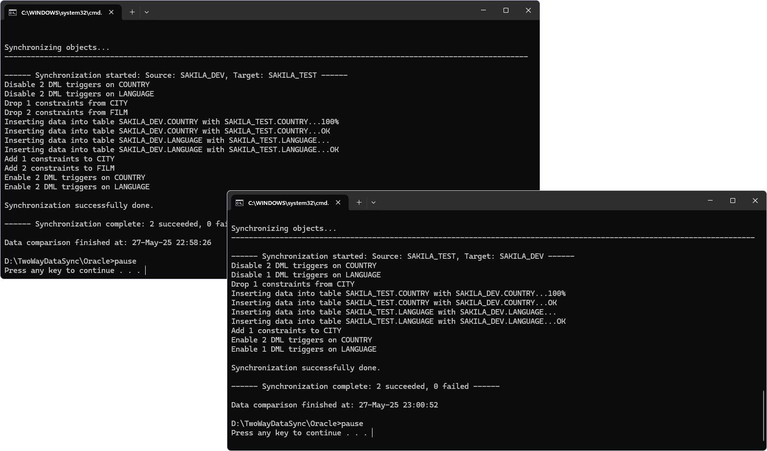 Result - Synchronization from source to target and vice versa