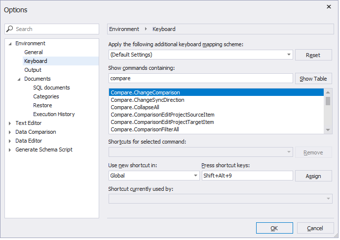 Assign a new shortcut to the command