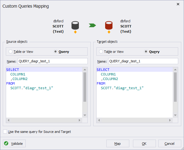Custom Queries Mapping dialog
