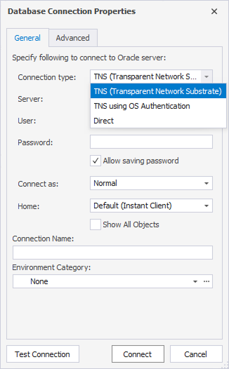 Database Connection Properties - General tab