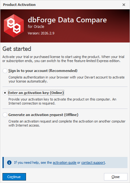 Select the Enter activation key option