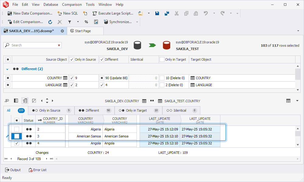 Exclude the records that shouldn't be updated in the target database
