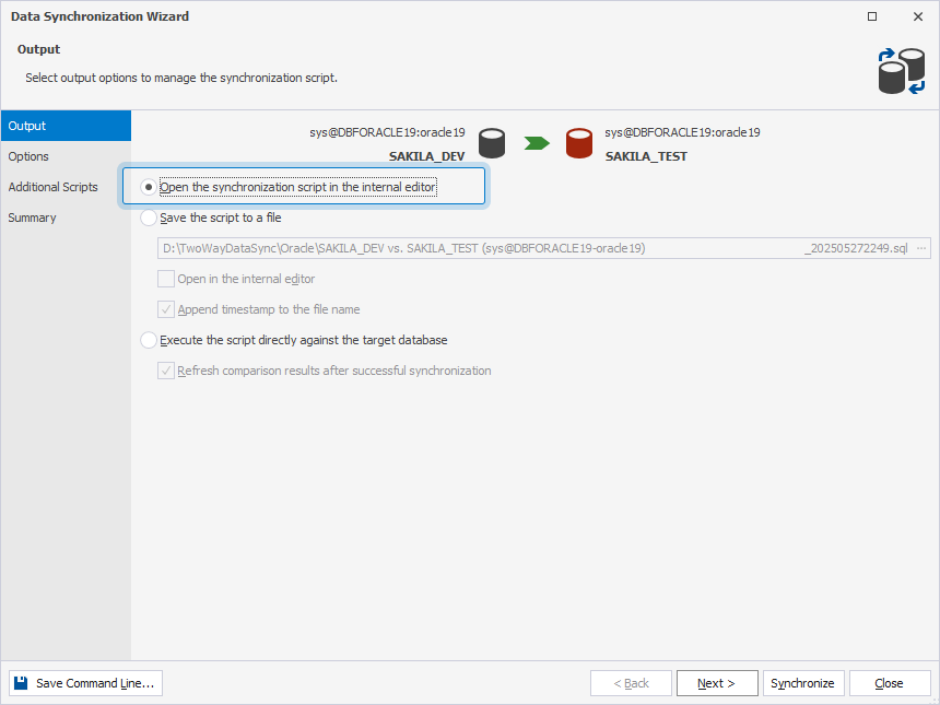 Synchronize data to the target database