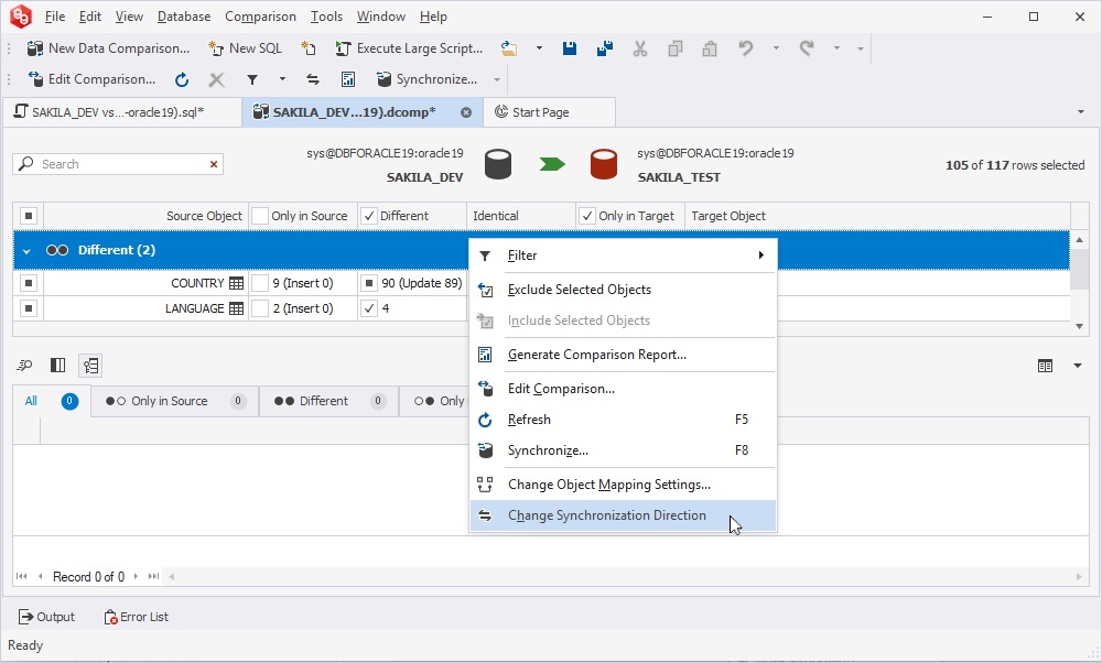 Invert the status and change the synchronization direction
