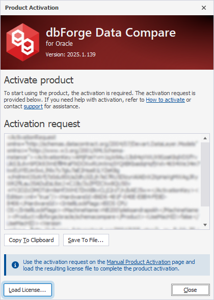 The Product Activation dialog and the Load License button