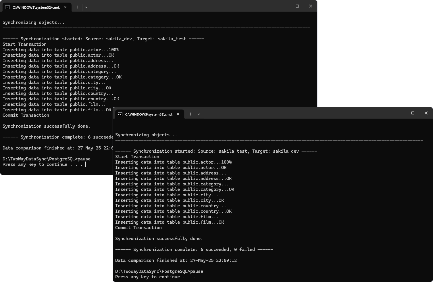 Result - Synchronization from source to target and vice versa