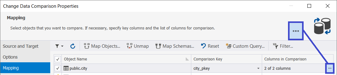 How to call the column mapping window