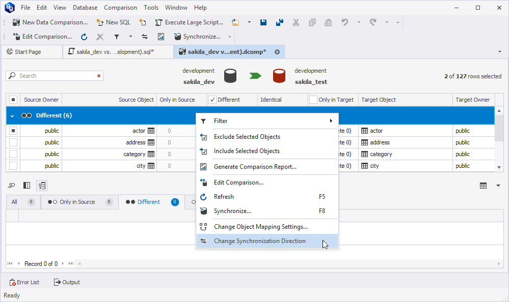 Change synchronization direction