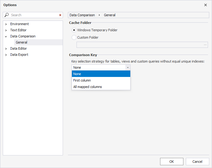 Select the comparison key selection strategy