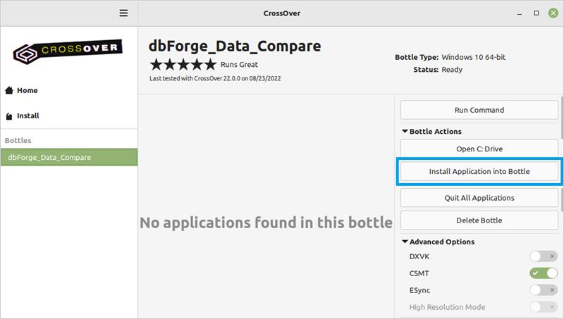 Install Application into Bottle