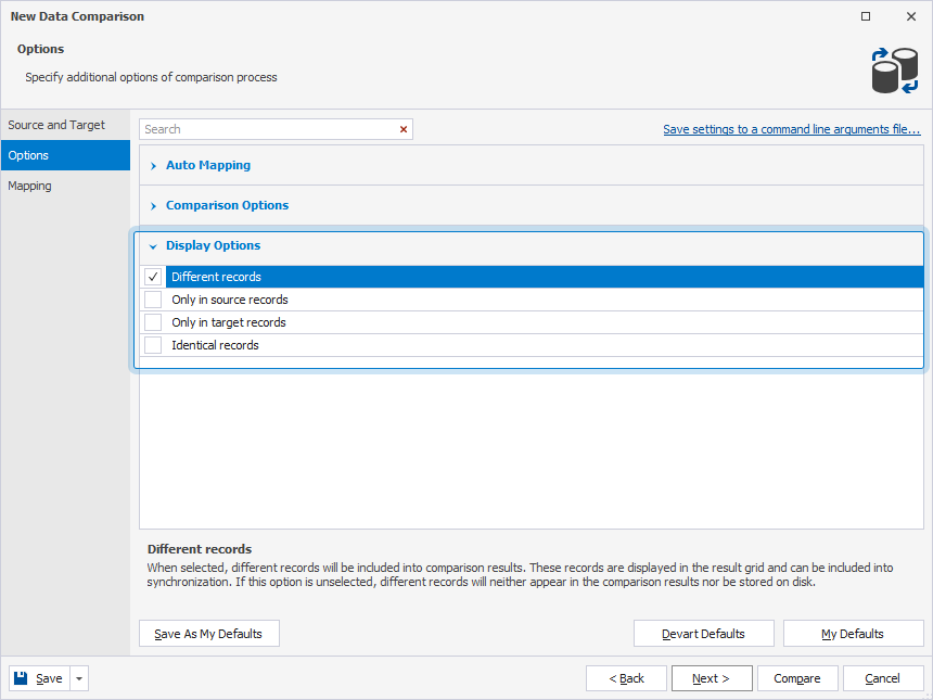 Select the Different records option