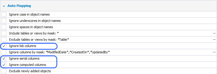 Exclude columns