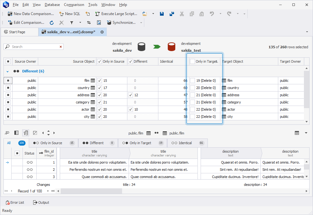 Clear the Only in Target checkbox
