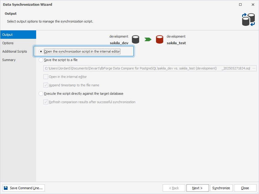 Synchronize data to the target database