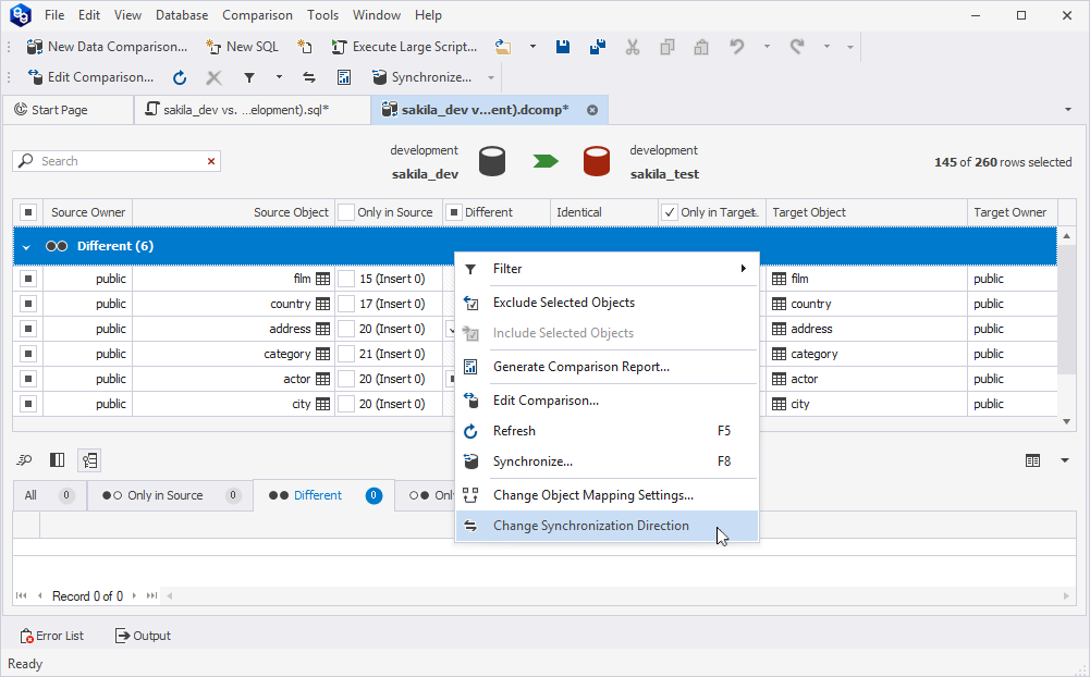 Invert the status and change the synchronization direction