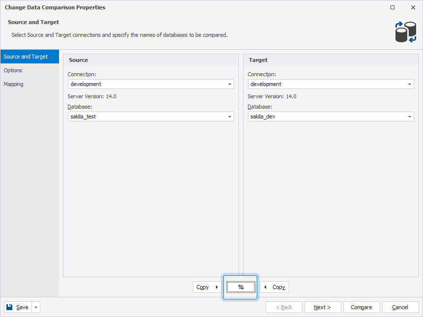 Swap the source and target settings