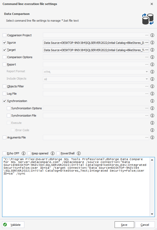 Generate command-line settings