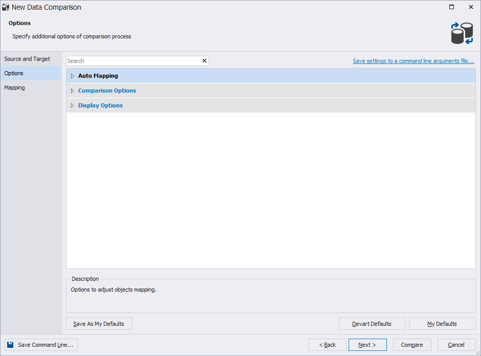 Grouped comparison options