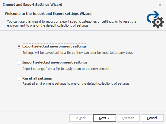 Import and Export Settings Wizard