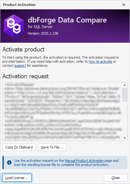 The Product Activation dialog and the Load License button