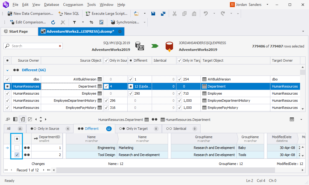 Select individual rows from a backup