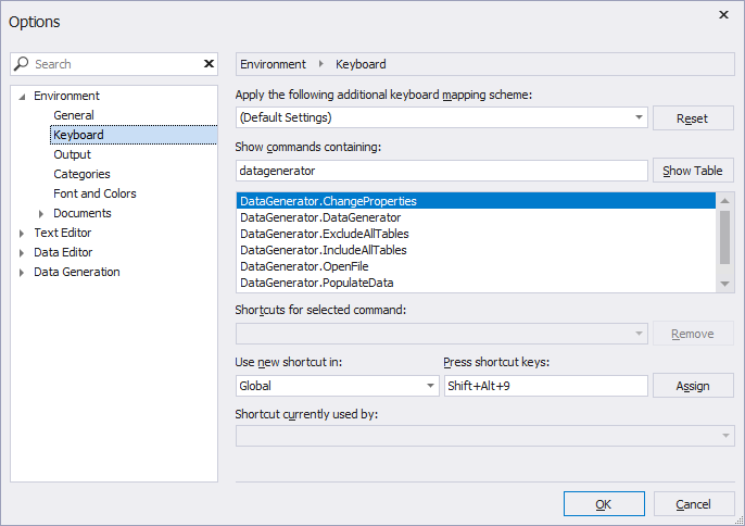 Assign a new shortcut to the command