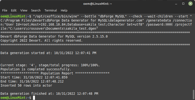 Data generation from CLI