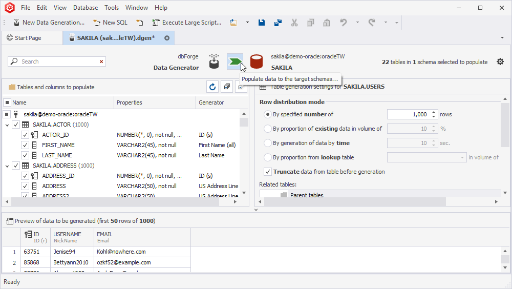 Populate data to the target schemas