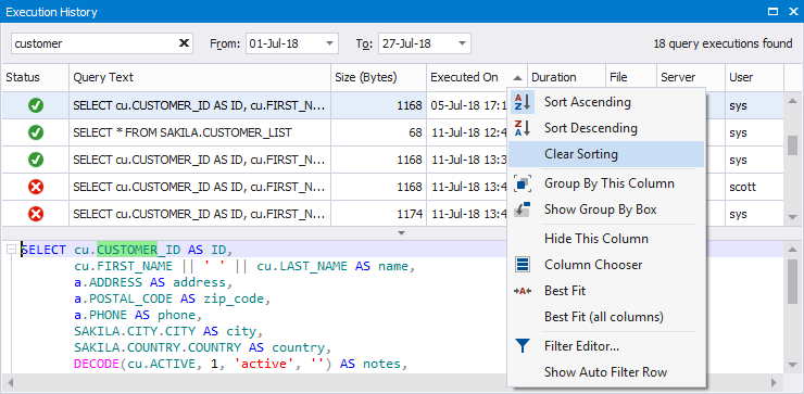 datagrip query history