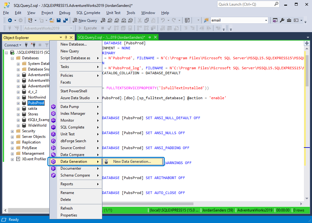 Populate database from SSMS