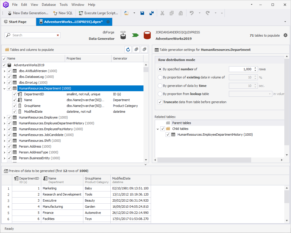 Data Generator Progect Window