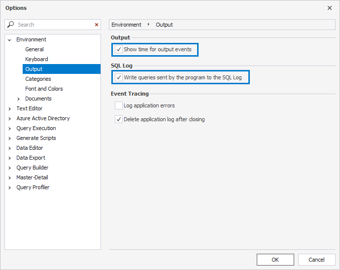 Options Environment Output