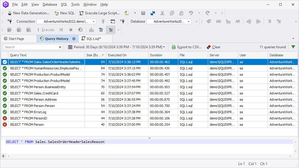 SQL Query History
