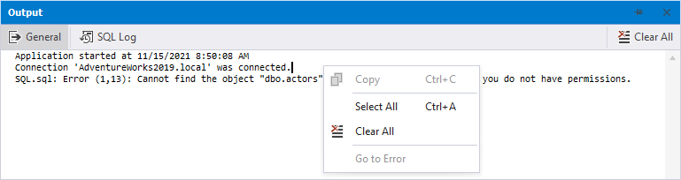 Output window