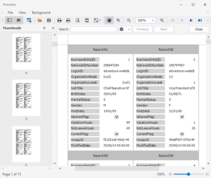 Printing - Preview window