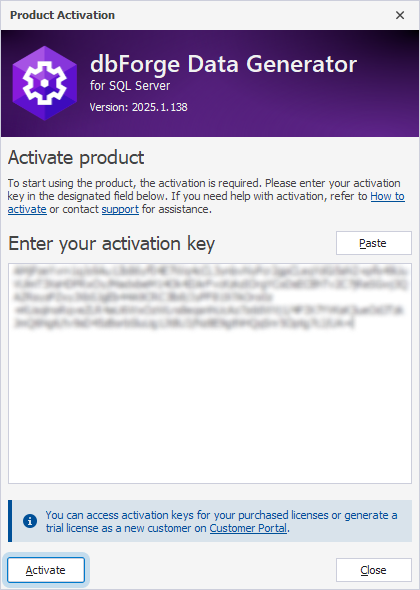 The Product Activation dialog