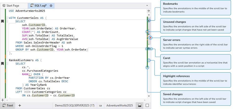 Example: Navigate across scroll bar annotations
