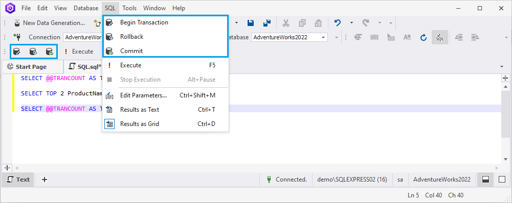 BEGIN TRANSACTION commands
