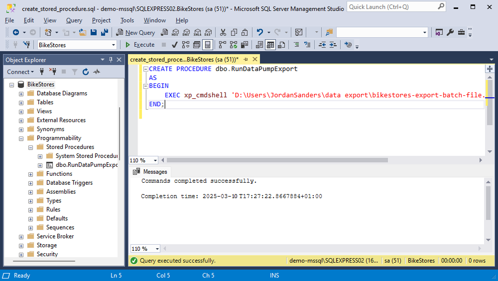 Create stored procedure