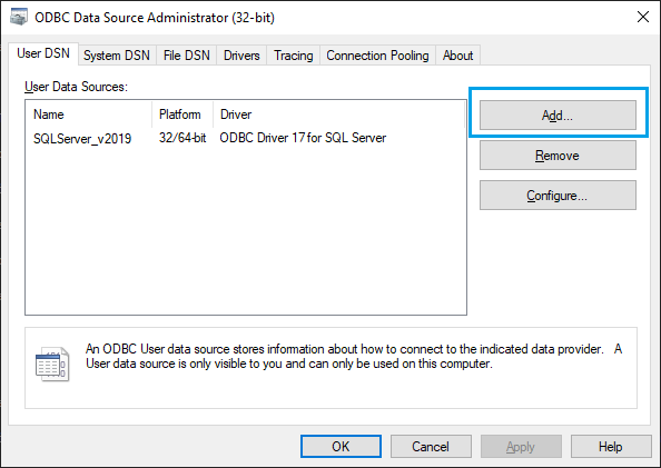 Click Add to configure a user data source