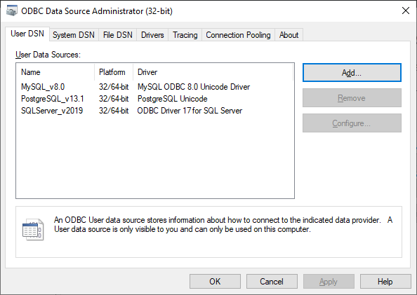 Click Add to configure a user data source