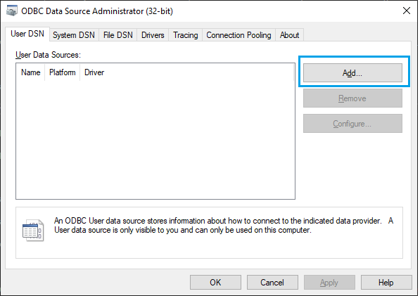 Click Add to configure a user data source