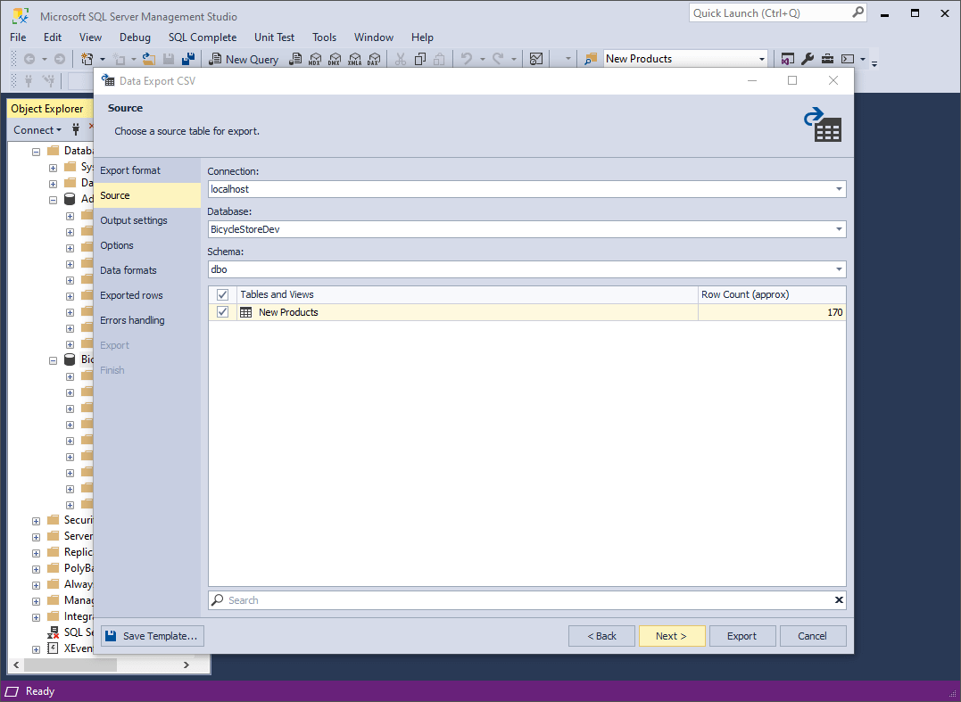 How to export SQL Server data to CSV