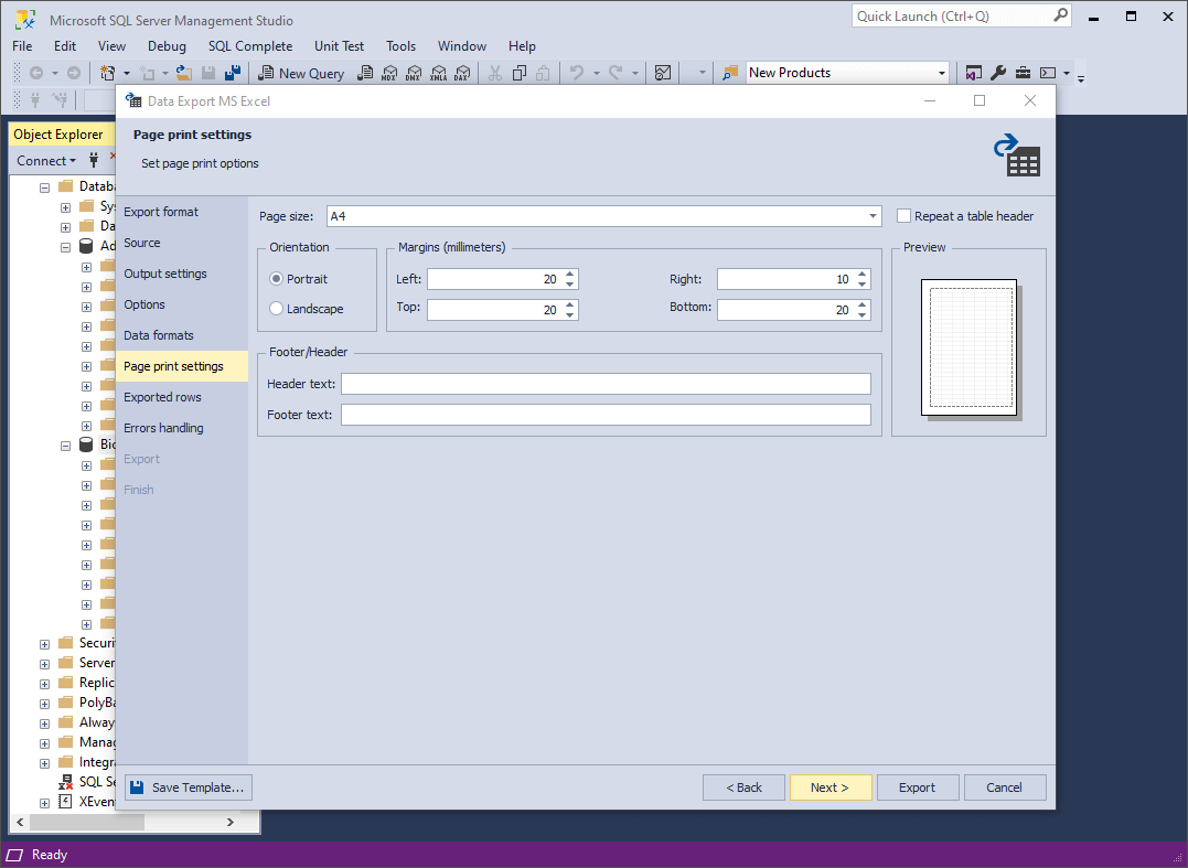 Page print settings