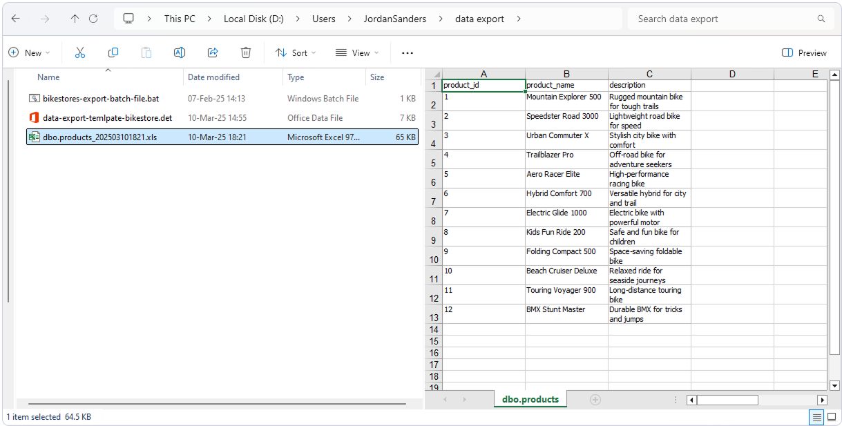 Export file preview