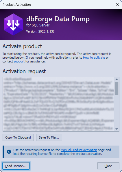 The Product Activation dialog and the Load License button