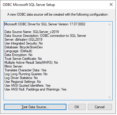 View the SQL Server data source configuration