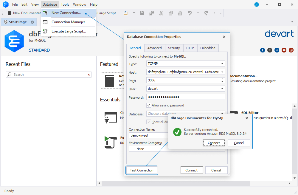 Connect to an Amazon RDS MySQL database